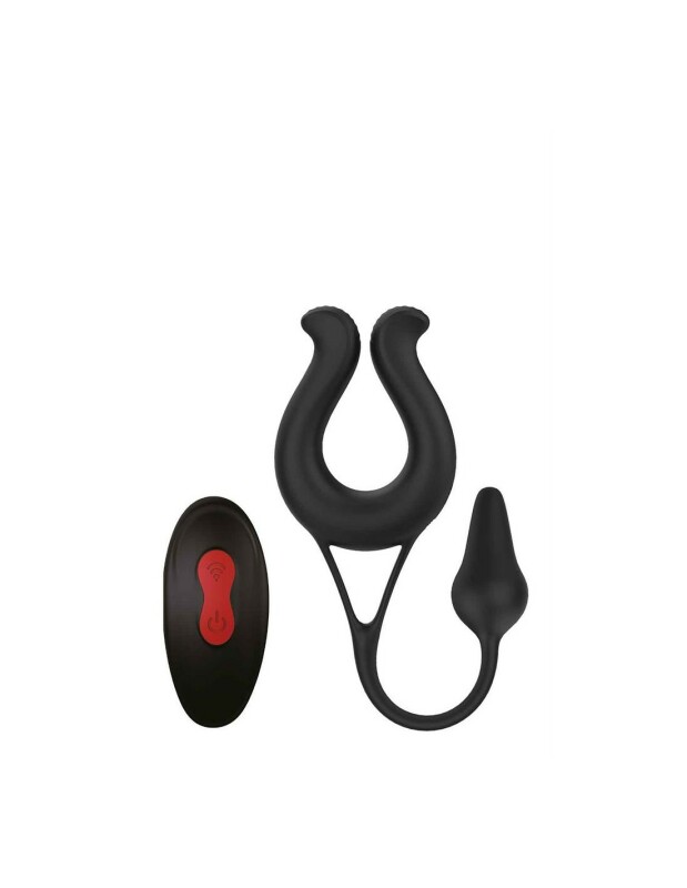 Вібратор чоловічий з анальною пробкою Dream Toys з дистанційним пультом, чорний, 23 см