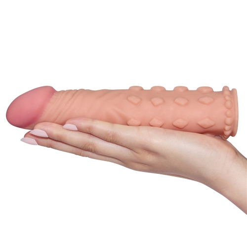 Насадка на член подовжуюча Lovetoy рельєфна, бежева, 18 х 4.1 см - Зображення 2