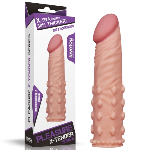 Насадка на член подовжуюча Lovetoy рельєфна, бежева, 18 х 4.1 см