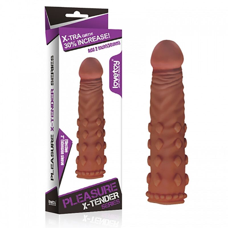 Насадка на член подовжуюча Lovetoy рельєфна, коричнева, 18 х 4.1 см