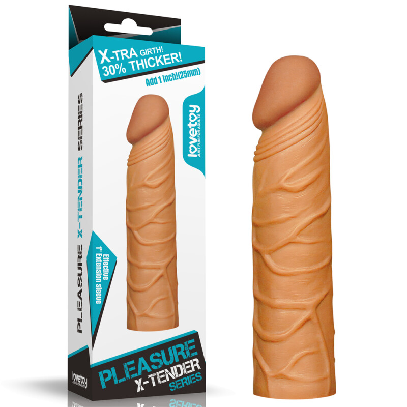 Насадка на член подовжуюча реалістична Lovetoy світло-коричнева, 17 х 3.9 см