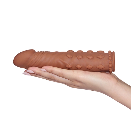 Насадка на член подовжуюча Lovetoy рельєфна, коричнева, 18 х 4.1 см - Зображення 1