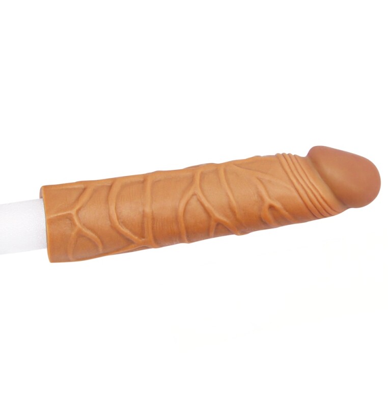 Насадка на член подовжуюча реалістична Lovetoy світло-коричнева, 17 х 3.9 см - Изображение 3