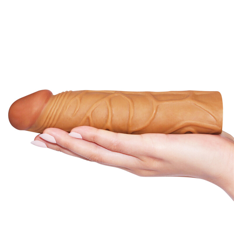 Насадка на член подовжуюча реалістична Lovetoy світло-коричнева, 17 х 3.9 см - Изображение 2
