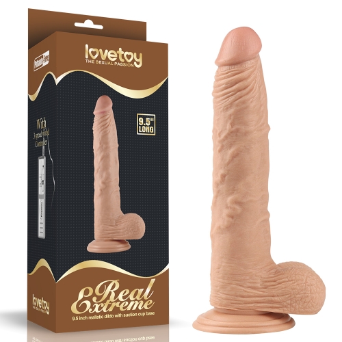 Фалоімітатор реалістичний на присосці Lovetoy з мошонкою бежевий, 24 х 4.1 см