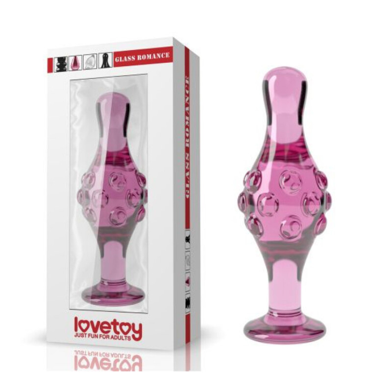 Анальна пробка ребриста Lovetoy скляна, рожева, 10 х 4 см