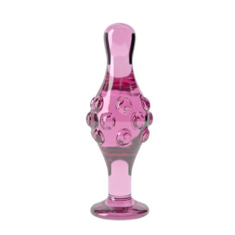 Анальна пробка ребриста Lovetoy скляна, рожева, 10 х 4 см - Зображення 1