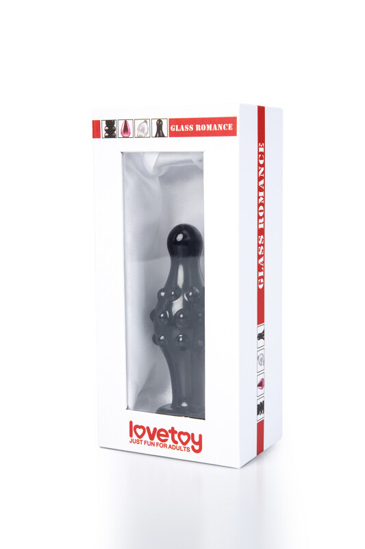 Анальна пробка ребриста Lovetoy скляна, чорна, 10 х 4 см - Изображение 1