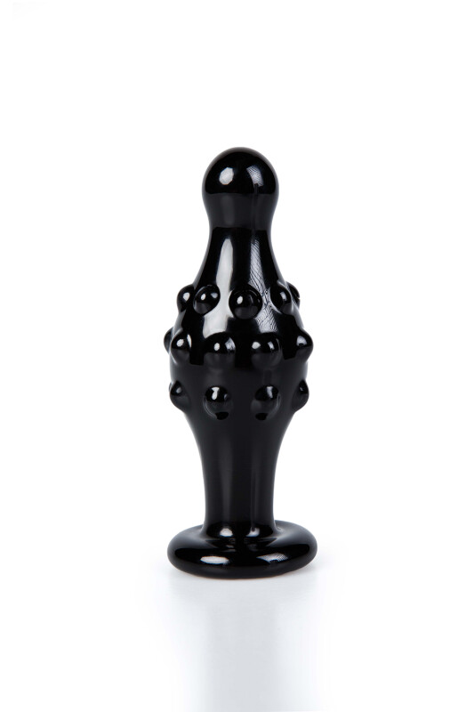 Анальна пробка ребриста Lovetoy скляна, чорна, 10 х 4 см
