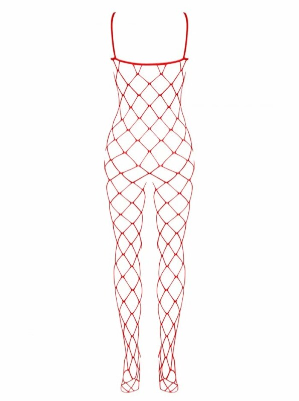 Еротичний комбінезон Obsessive з крупної сіточки, червоний, one size - Зображення 5