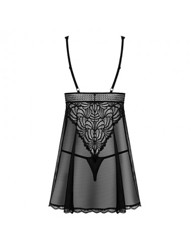 Сексуальна сорочка з мереживом Obsessive Sweetia Babydoll чорна, S/M - Изображение 3