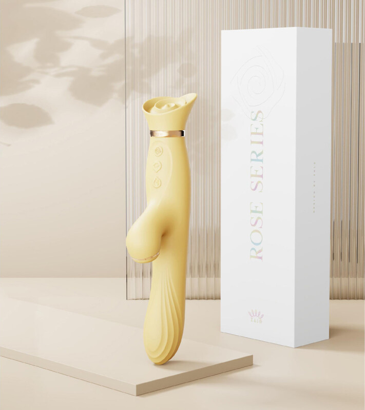Вібратор з вакуумною стимуляцією клітора та підігрівом ZALO ROSE RABBIT жовтого кольору - Зображення 9