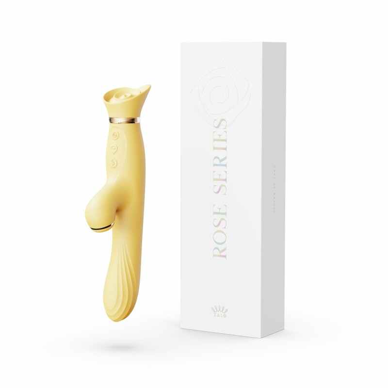 Вібратор з вакуумною стимуляцією клітора та підігрівом ZALO ROSE RABBIT жовтого кольору - Зображення 1
