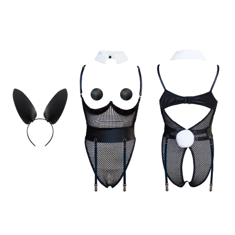 Сексуальний костюм зайчика UPKO Bunny Girl Bodysuit з відкритими грудьми, чорний, S