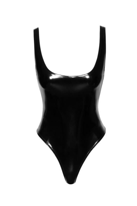 Боді сексуальне Noir Handmade з блискучого вінілу, чорне, S - Изображение 4