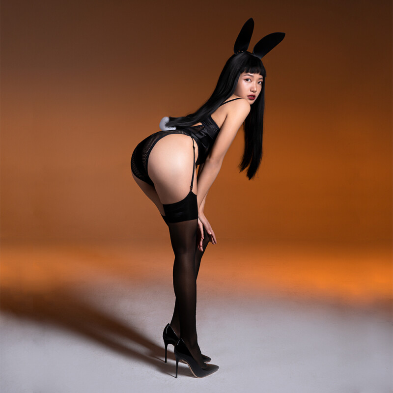 Сексуальний костюм зайчика UPKO Bunny Girl Bodysuit з відкритими грудьми, чорний, S - Зображення 1