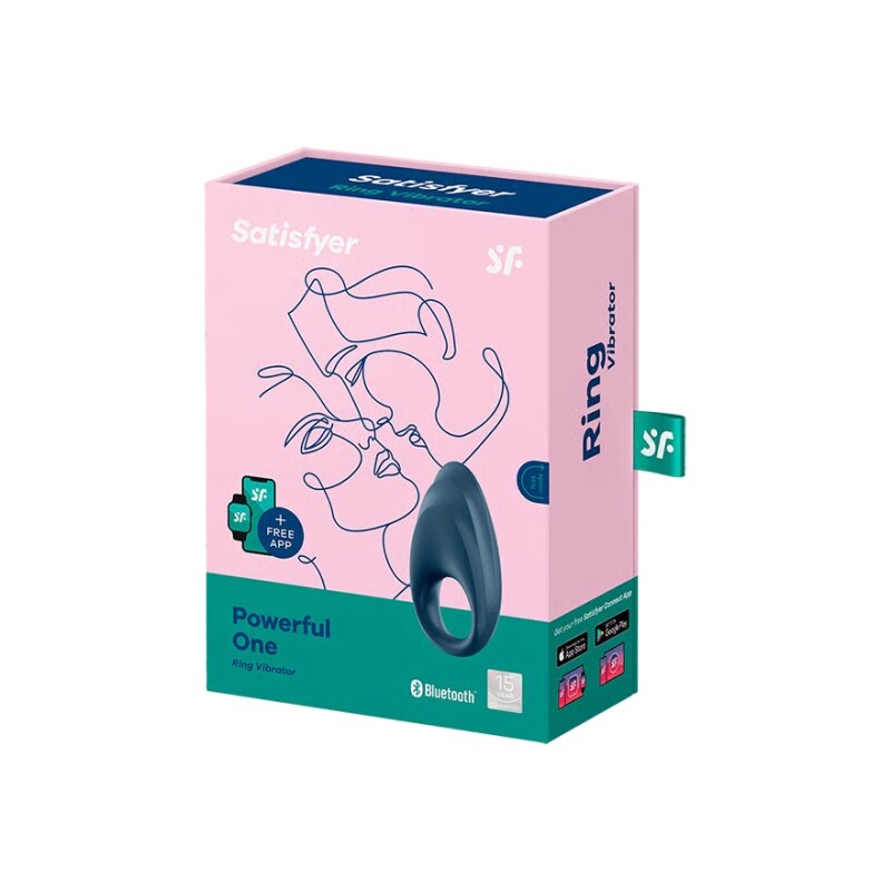 Ерекційне віброкільце Satisfyer Powerful One з додатком, синє, 9 х 4.5 см - Изображение 1
