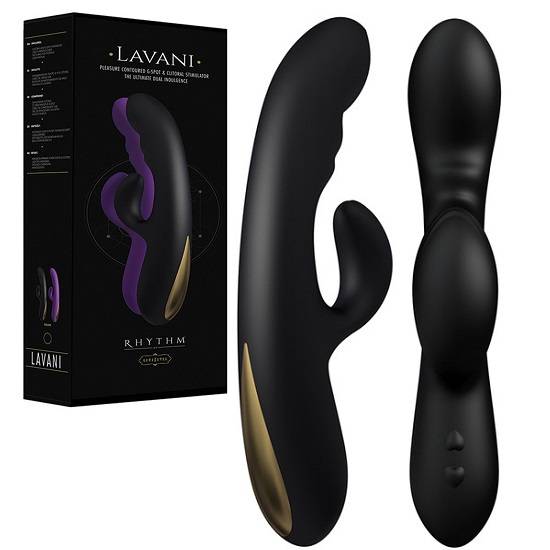 Вібратор-кролик Lavani Rhythm Kama Sutra з пульсацією, чорний, 22 см х 3.8 см