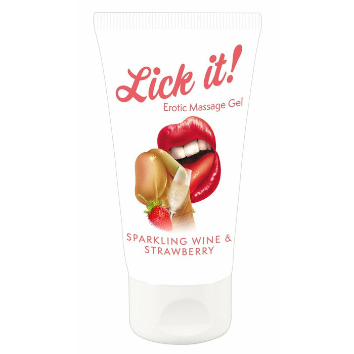 Масажний гель-лубрикант Lick It! зі смаком шампанського та полуниці, 50 мл