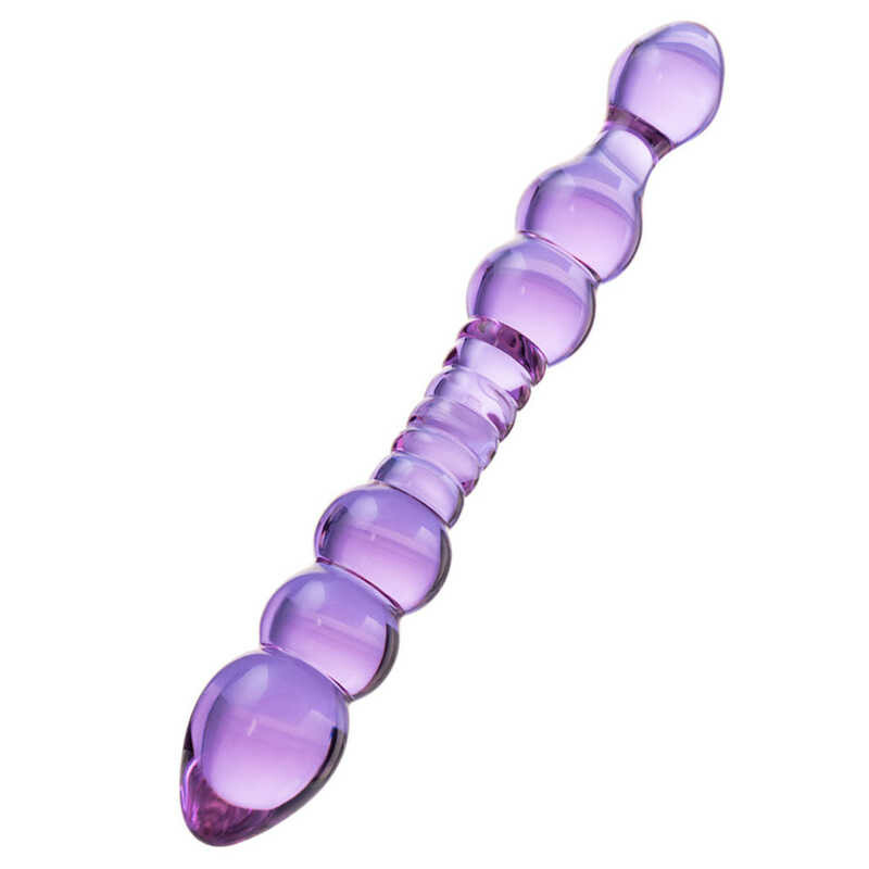 Фалоімітатор двосторонній скляний Sexus Glass фіолетовий, 22 см х 2.5 см