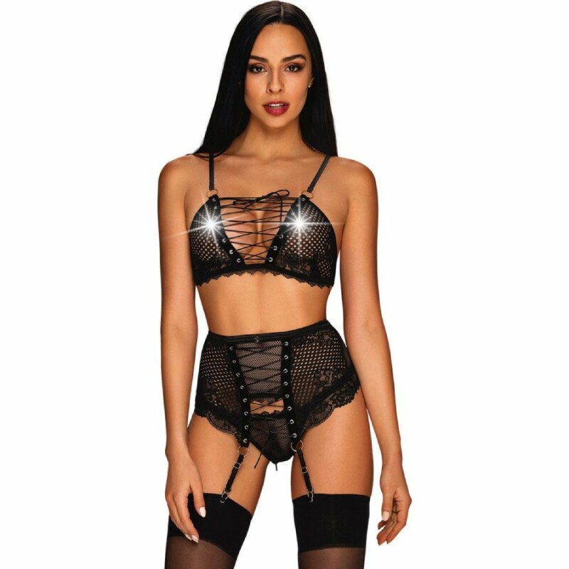 Комплект Obsessive Basitta зі шнурівкою та поясом для панчіх, чорний, L/XL - Зображення 1