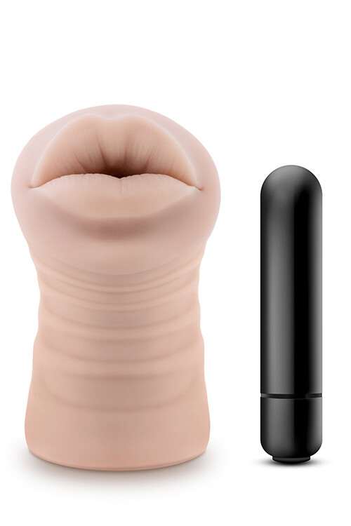 Мастурбатор-рот Blush M for Men Angie з віброкулею, бежевий, 12.9 х 4.3 см
