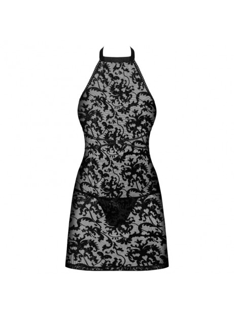 Сорочка з трусиками Obsessive Softily з візерунком та застібкою на шиї, чорна, L\XL - Зображення 5