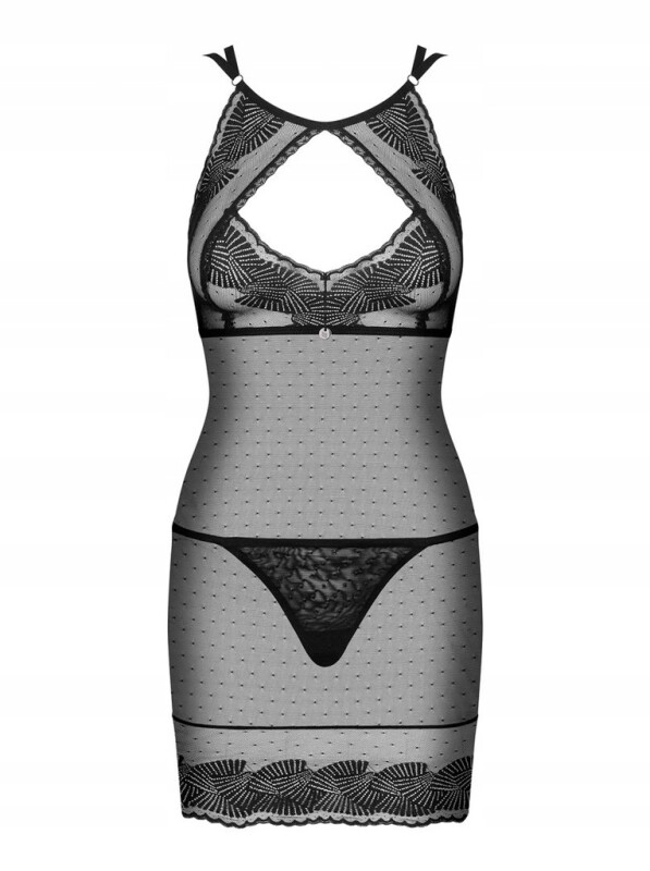 Сорочка з мереживом Obsessive Allastia напівпрозора, чорна, L/XL - Зображення 3