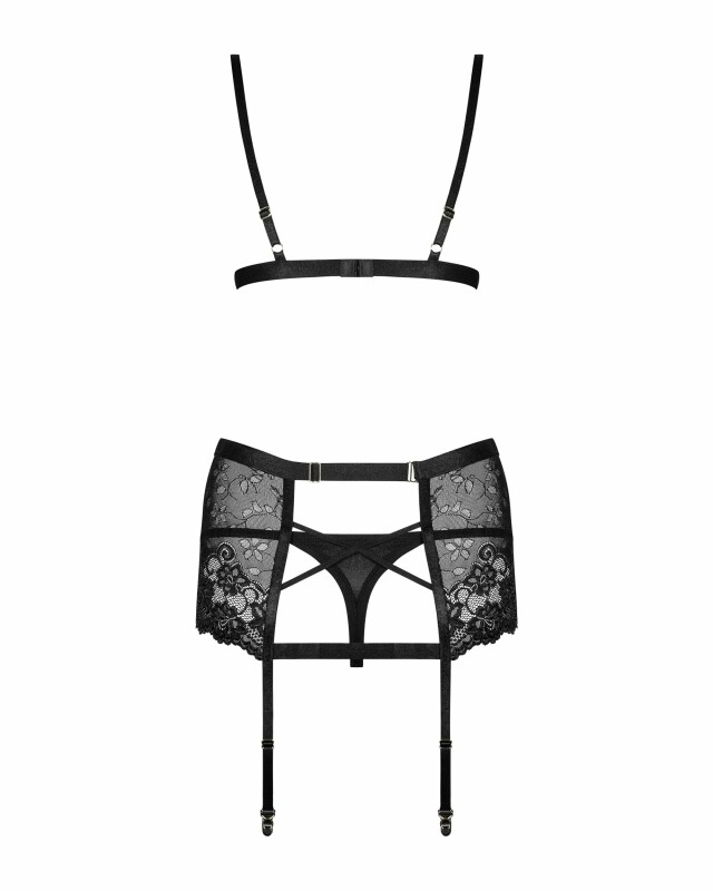 Комплект з поясом для панчіх Obsessive Blanita 3 предмети, чорний, S/M - Зображення 8