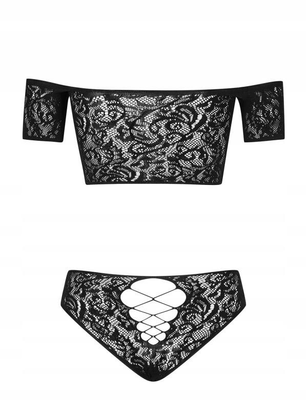 Комплект мереживний Obsessive Inessita топ та трусики, чорний, S/M/L - Изображение 8
