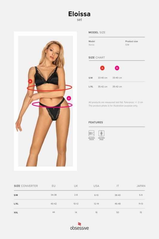Комплект білизни еротичний Obsessive Eloissa, чорний, S/M - Зображення 7