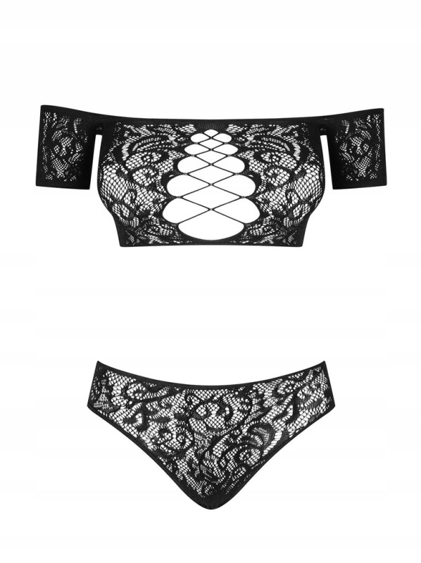 Комплект мереживний Obsessive Inessita топ та трусики, чорний, S/M/L - Изображение 7