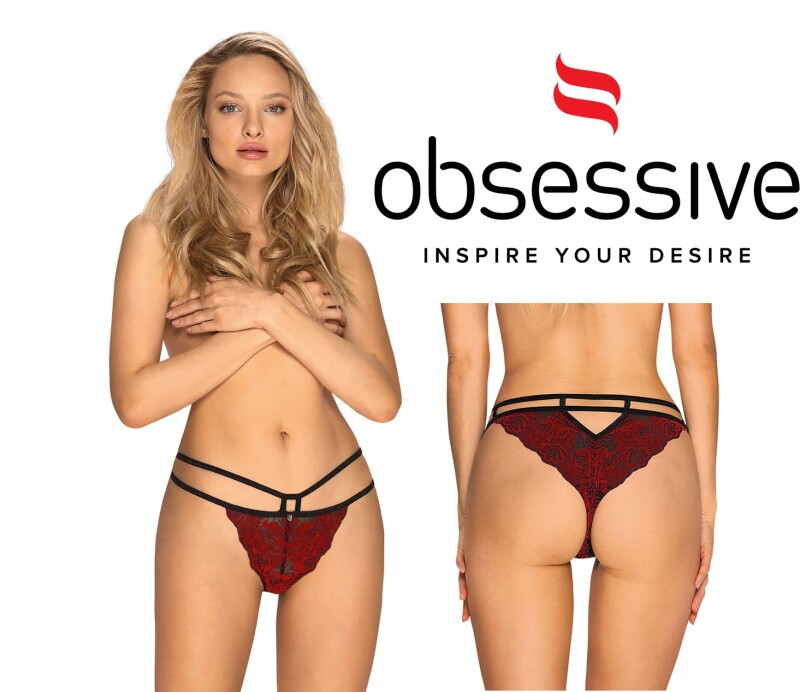 Трусики бразиліана Obsessive Sugestina, бордово-чорні, S/M - Изображение 8