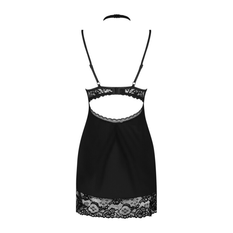 Сорочка з мереживним ліфом та чокером Obsessive Raquelia, чорна, L/XL - Изображение 4