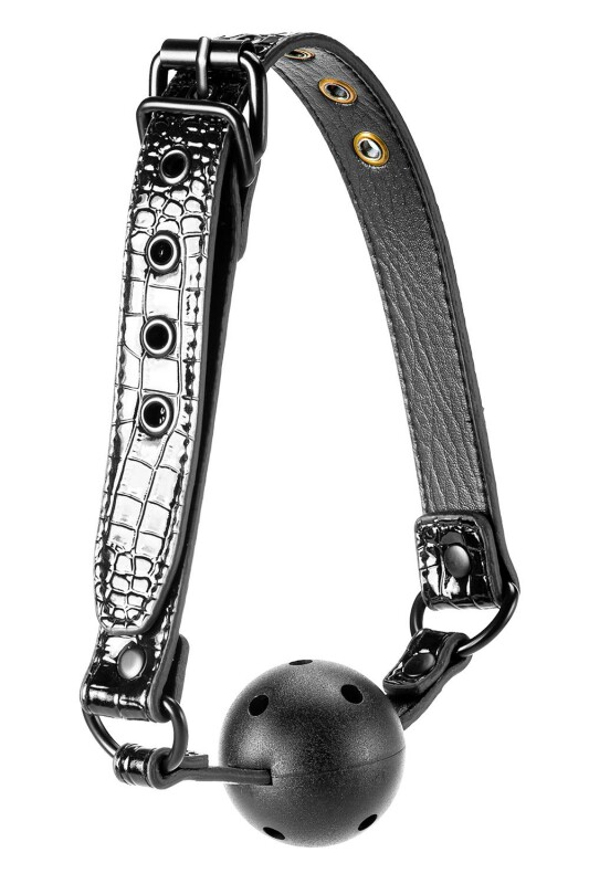 Кляп із пластиковою кулькою 4,7 см діаметр BLAZE LUXURY BALL GAG CROCO BLACK - Зображення 3