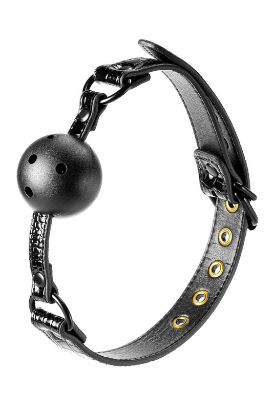 Кляп із пластиковою кулькою 4,7 см діаметр BLAZE LUXURY BALL GAG CROCO BLACK - Зображення 4