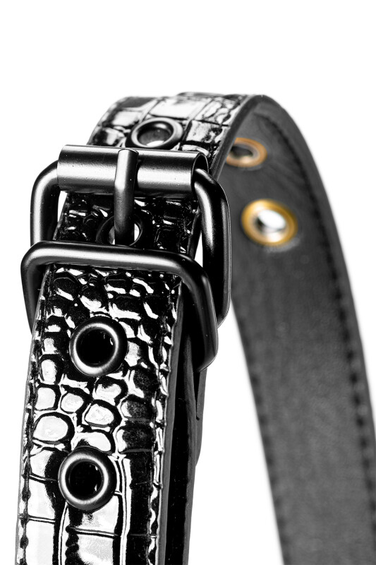 Кляп із пластиковою кулькою 4,7 см діаметр BLAZE LUXURY BALL GAG CROCO BLACK - Зображення 5