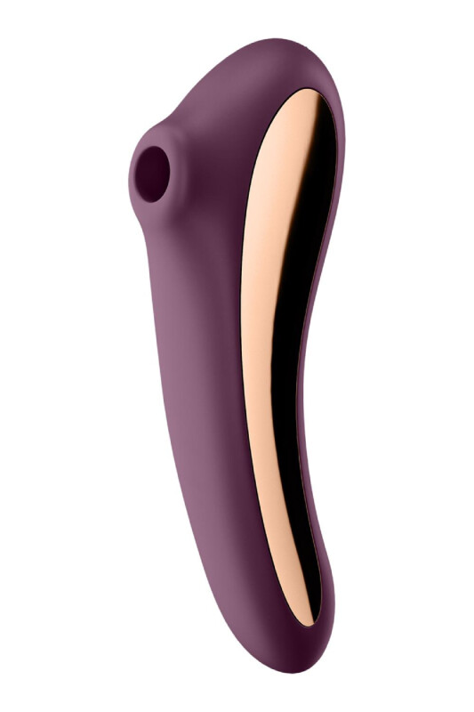 Вібратор подвійний Satisfyer Dual Kiss із вакуумною стимуляцією, бордовий, 19 х 6.5 см