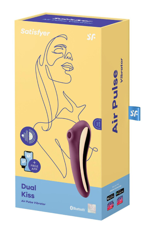 Вібратор подвійний Satisfyer Dual Kiss із вакуумною стимуляцією, бордовий, 19 х 6.5 см - Зображення 1
