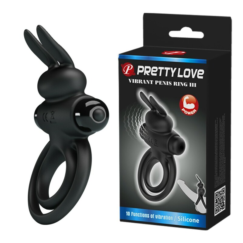 Ерекційне віброкільце Pretty Love подвійне, чорне, 9.7 х 5.6 см