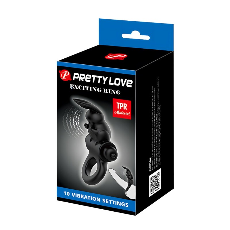 Ерекційне віброкільце Pretty Love з вушками кролика, чорне, 9.2 х 4.4 см - Изображение 9
