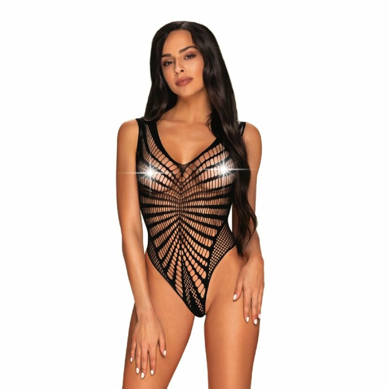 Сексуальне боді з перфорацією Obsessive чорне, XL/XXL