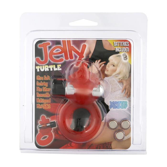 Ерекційне кільце з вібро Jelly Turtle Cockring, червоне