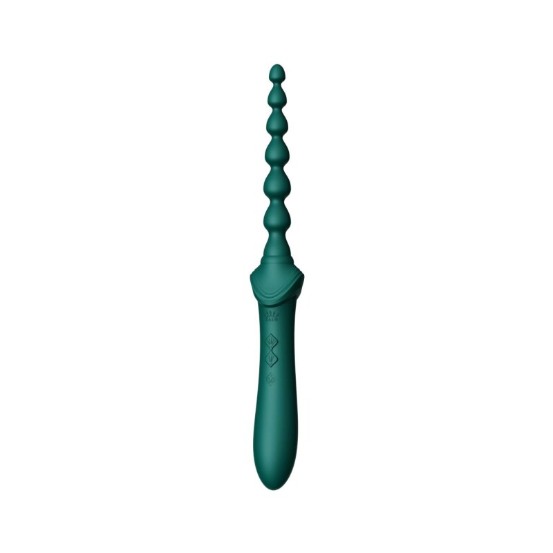 Вібратор двосторонній універсальний ZALO BESS 2 Turquoise Green з 4 насадками і підігрівом, зелений - Изображение 5