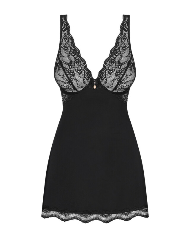 Сексуальний пеньюар Obsessive Luvae, S/M, з мереживом, чорний - Зображення 6