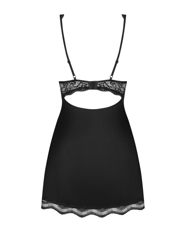 Сексуальний пеньюар Obsessive Luvae, S/M, з мереживом, чорний - Зображення 7