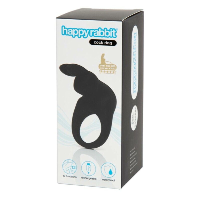Ерекційне кільце Happy Rabbit з вібрацією, чорне, 3.2 см - Изображение 1