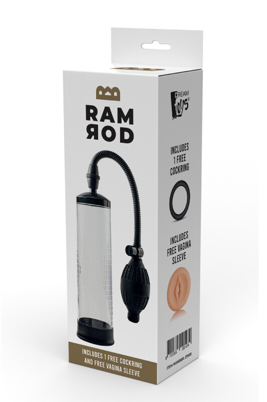 Вакуумна помпа з грушею Dreamtoys Ramrod з ерекційним кільцем та реалістичною насадкою, прозора, 20 х 5.9 см - Зображення 1