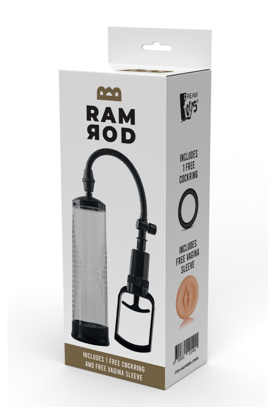 Вакуумна помпа механічна Dreamtoys Ramrod з ерекційним кільцем, прозора, 20 х 5.9 см - Изображение 1