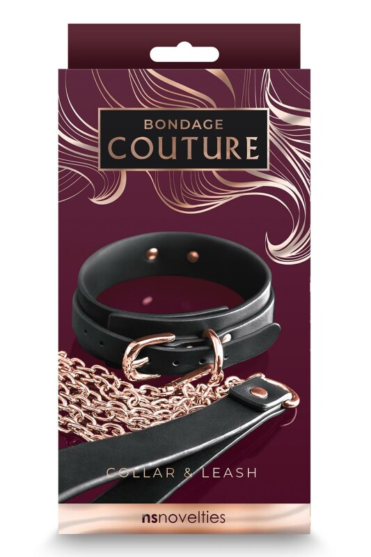 Нашийник з повідцем-ланцюжком NS Novelties Bondage Couture, зі шкірозамінника, чорний - Зображення 1